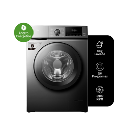 Lavarropas TCL EFFIWASH Inverter Carga Frontal 8kg 1400rpm Gris