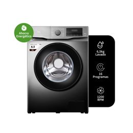 Lavarropas TCL EFFIWASH Inverter Carga Frontal 6,5kg 1200rpm Gris